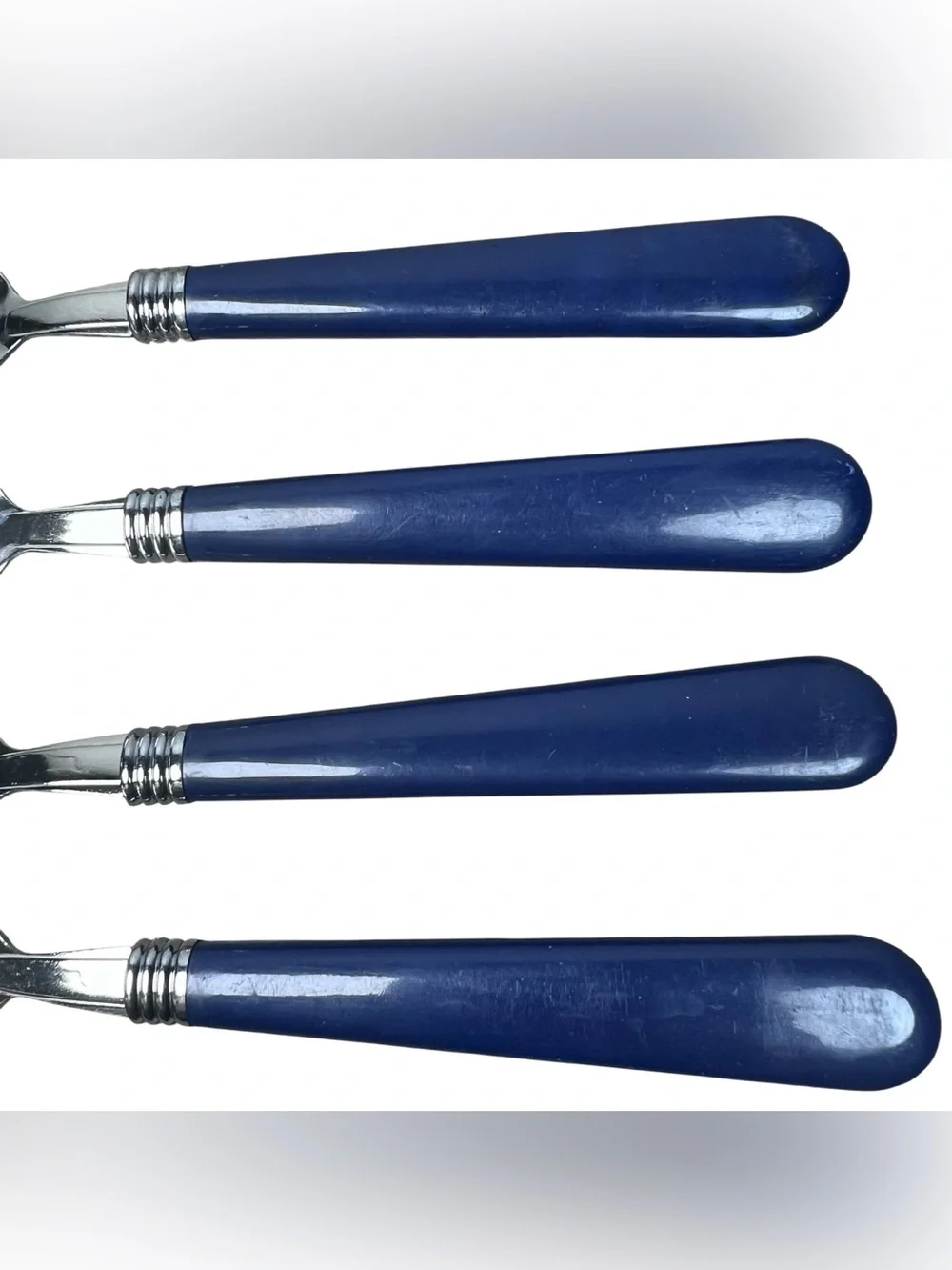 Gibson Vintage Flatware Blue Plastic Handle Tablespoons Soup Spoons Set of 4 Y2K